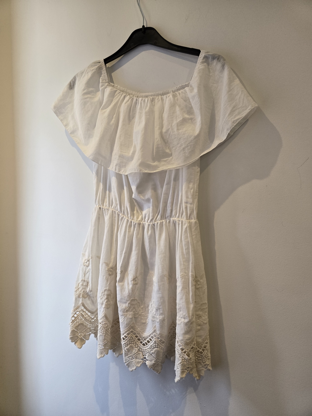 Rinascimento White Off-Shoulder Embroidered Cotton Dress